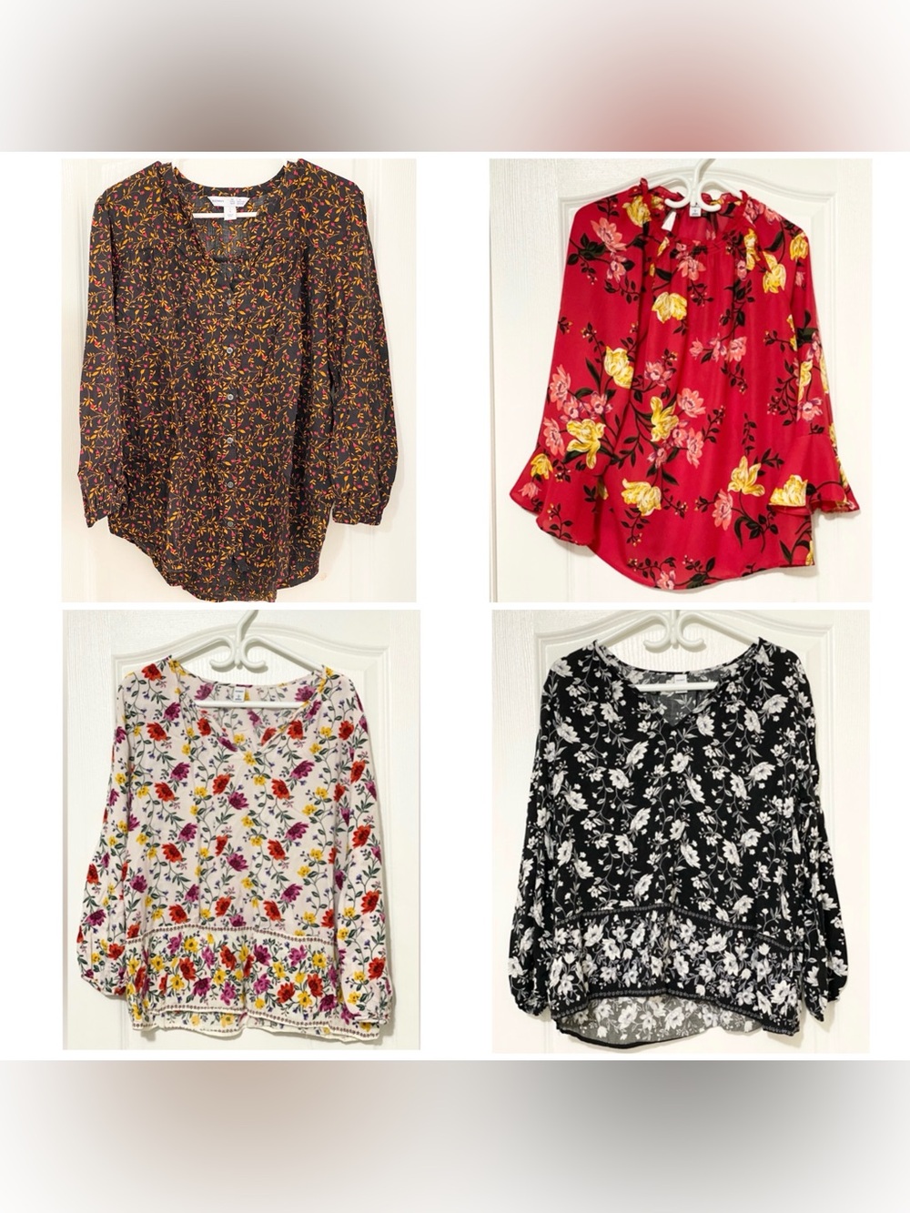 Lot of 4 Old Navy Long Sleeve Blouses Floral Design Size L
